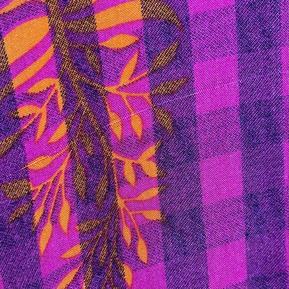 Pink Black Checkered Gold Leaf Semi-Sheer Summer Cover Up Kaftan Maxi Dress XS - Picture 13 of 14